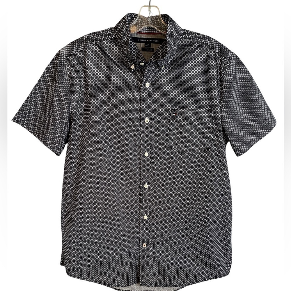 Tommy Hilfiger Short Sleeve Button-Down Shirt  Navy Blue Mens Lg